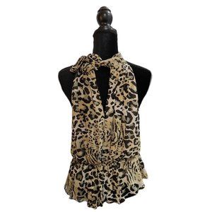 ❤️2/$18 NWT Heed Sleeveless V Neck Tie Front Bow Leopard Print Top Blouse M